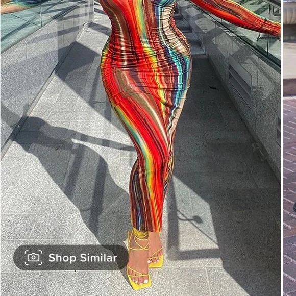 knee length dresses for ladies BREAK THE MOLD LONG SLEEVE RUCHED MESH MIDI DRESS rust – AKIRA main image 1